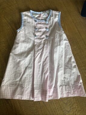 Sleeveless Pink Gingham Nightgown with Light Blue Trim by